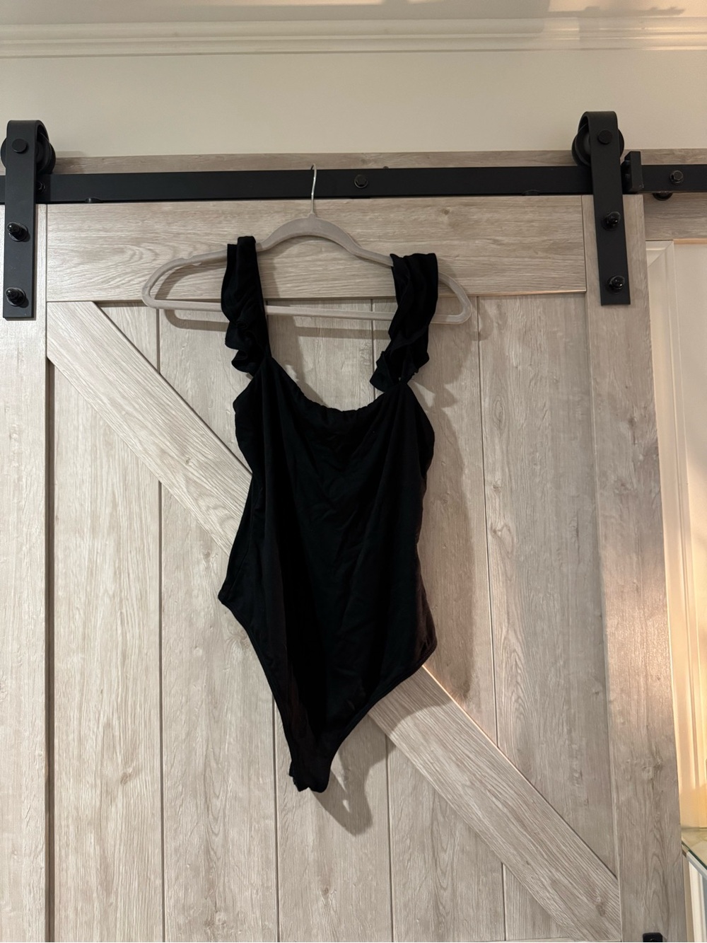 Lulu's Black Ruffle Strap Bodysuit